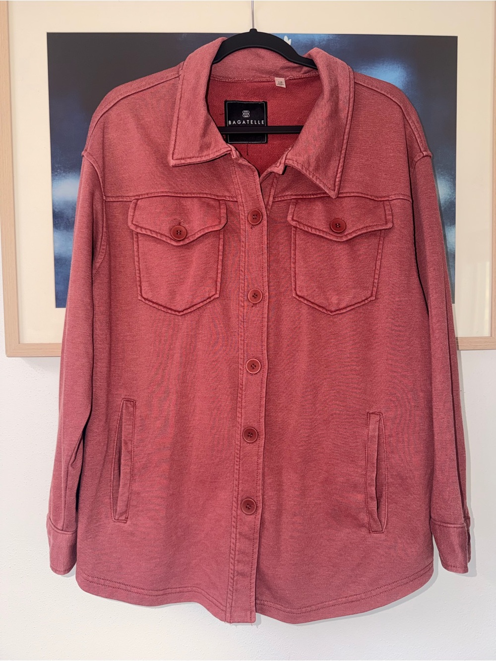 Bagatelle Raspberry French Terry Button down Shacket 1X - Picture 2 of 5